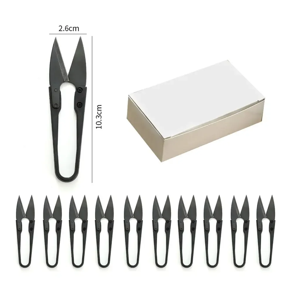 10Pcs Set of Stainless Steel U-shaped Elastic Scissors Black Carbon Steel Clothing Needle Thread Sewing Scissors