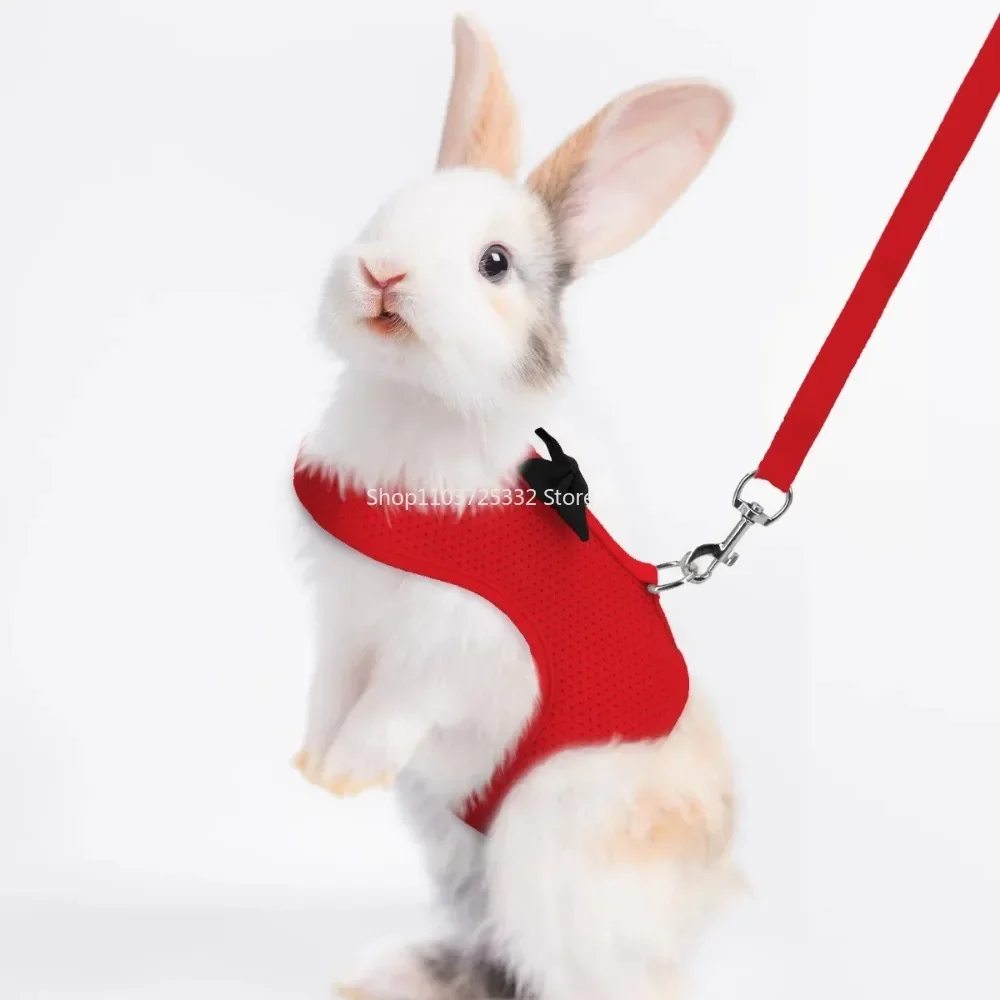 Cute Bow Rabbit Harness Soft Mesh Small Pet No Pull Comfort Padded Vest for Bunny Guinea Pigs Squirrels and Other Small Animal