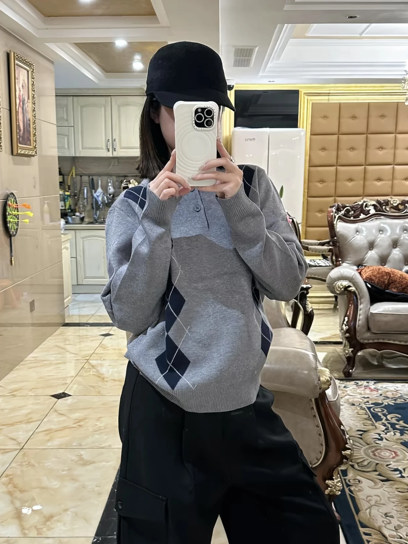 

Повседневный вязаный свитер для мужчин и женщин с ромбовидным узором, свободный крой, длинный свек на пуговицах, теплый, для отдыха, мода, осень-зима