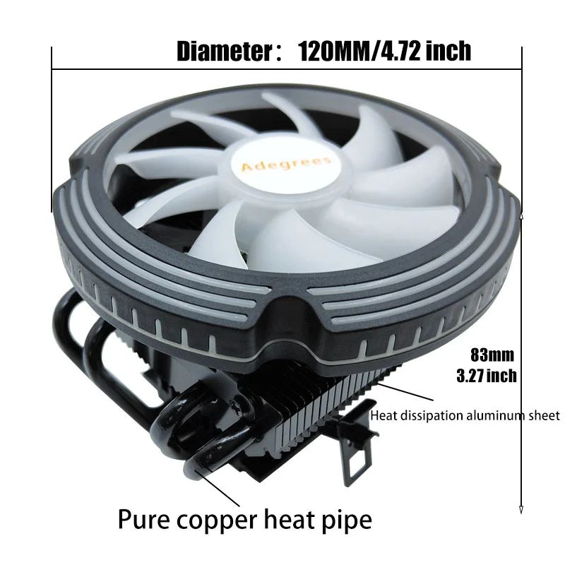 4 Heat Pipes CPU Cooler 120MM Black 4PIN PWM PC Processors Radiator for Intel LGA 1700 2011 1200 1150 1151 X99 AM3 AM4 AM5 Venti