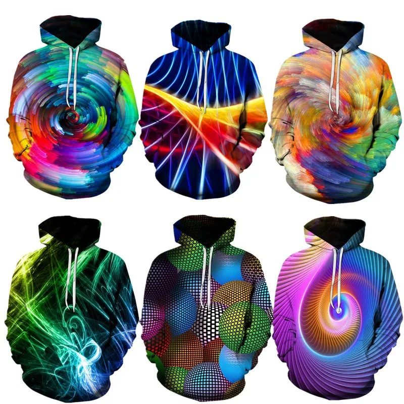 2024 Fashion Men's Hoodie 3D Geometric Vortex Abstract Print Hoodies Men Women Fun Harajuku Pullover Plus Size Hooded Sweatshirt