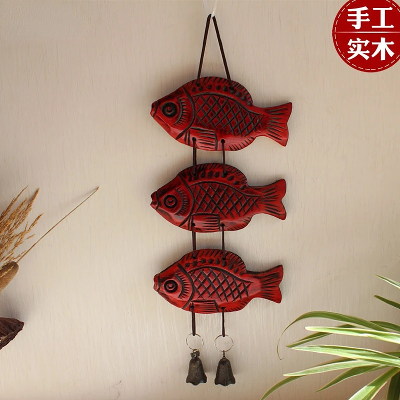 Cute tropical fish wooden home decoration aisle decoration wall decoration handicraft bell copper wind bell pendant