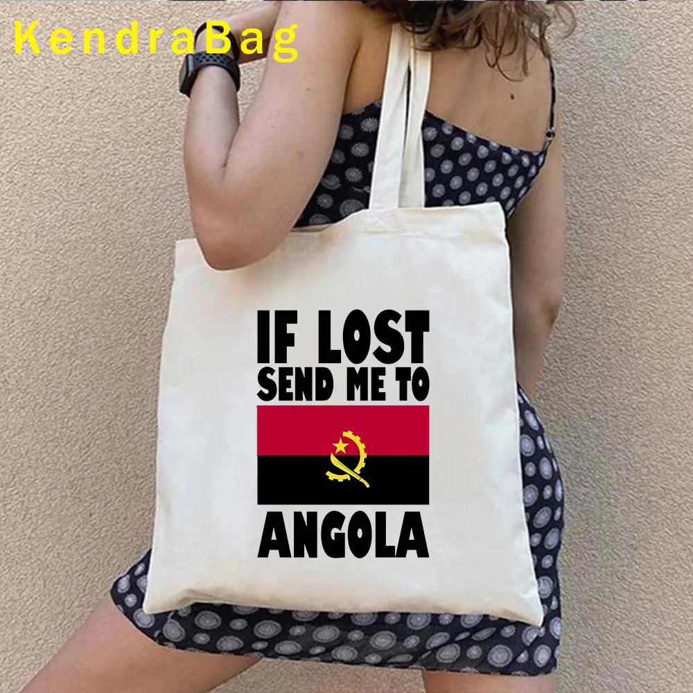 Gift Idea Angola Map Flag Emblem Luanda Skyline Love Heart Watercolor Girl Women Shopper Canvas Tote Bag Cotton Fashion Handbag