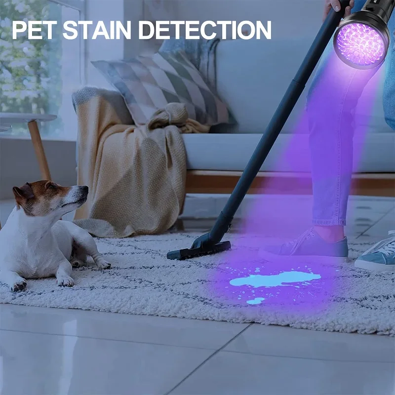 Senter UV LED 21/51/100 Lampu Hitam dengan Baterai AA/AAA Senter Ultraviolet Portabel untuk Deteksi Urin Hewan Peliharaan Inspeksi Hotel