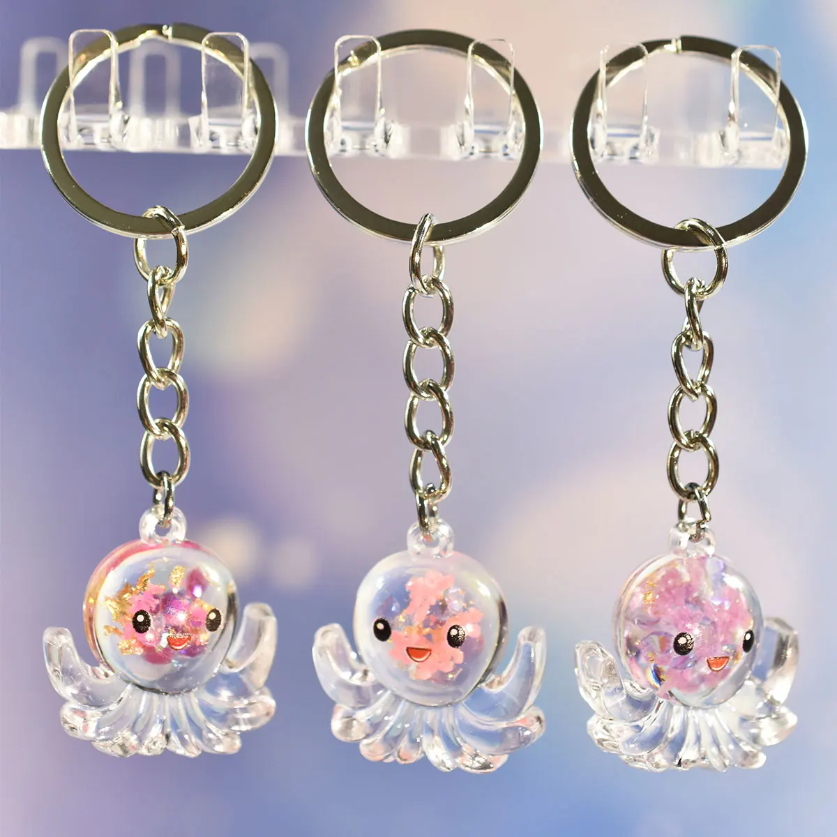 New Creative Octopus Smiley Bag Pendant Shiny Cartoon Gift Fashion key Ring Jewelry Accessories