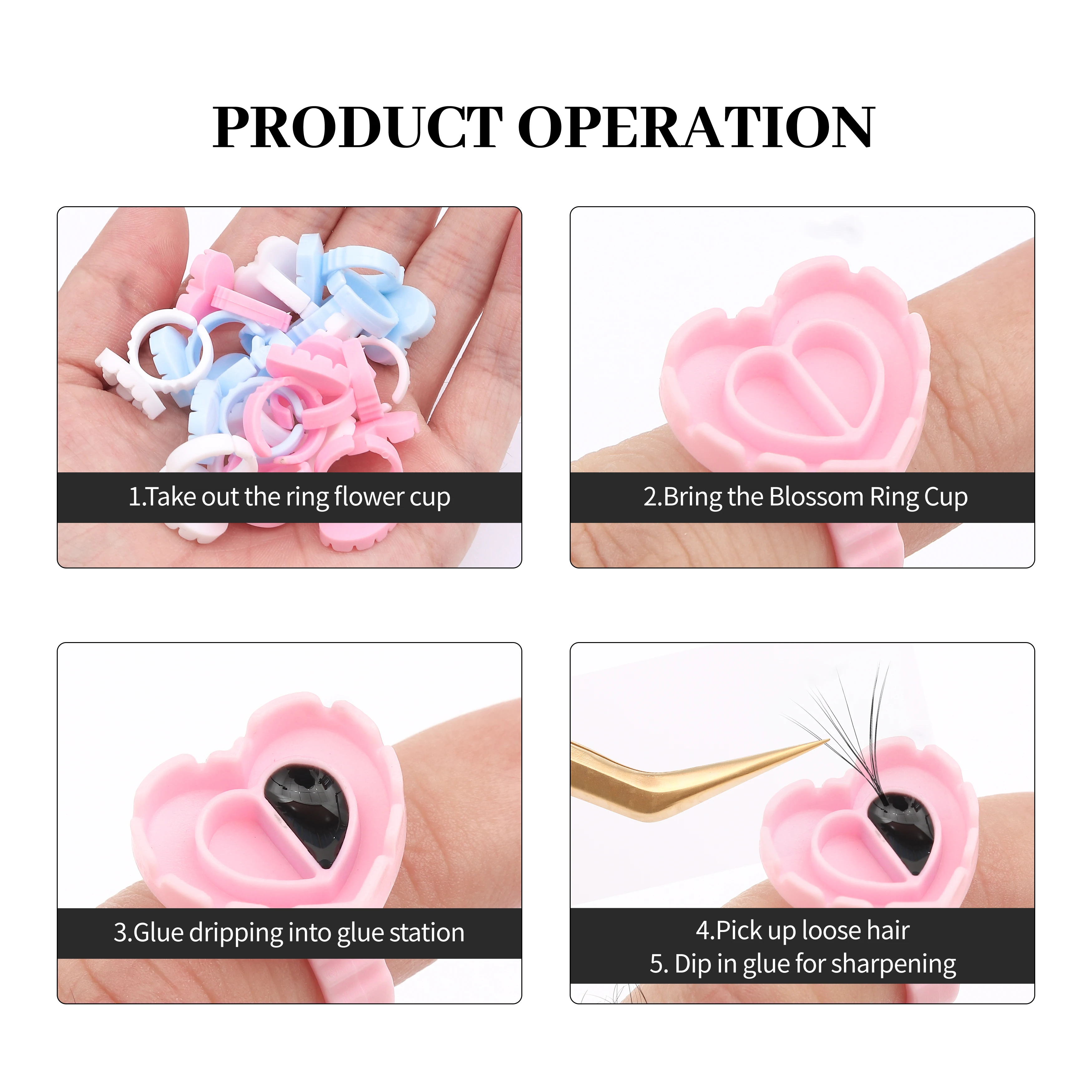 XIUSUZAKI 100Pcs Disposable Heart Eyelash Extension Glue Ring Cup Tattoo Pigment Holder Container Eyelash Glue Makeup Tools Shop