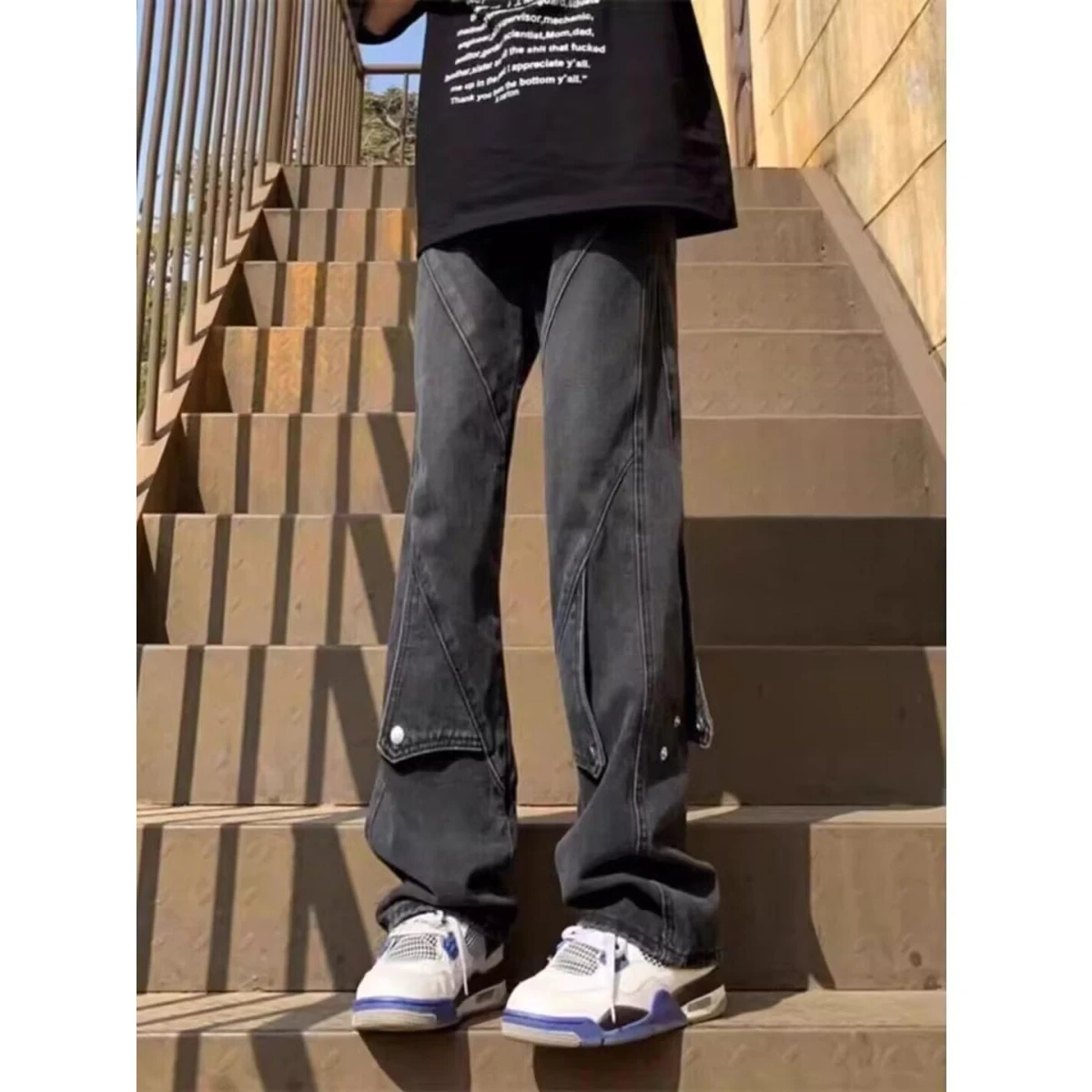 

Джинсы Bla Bell Bot Workwear для мужчин, прямые, свободные, в американском стиле High Street, модный бренд, дизайн с пэчворком Haome