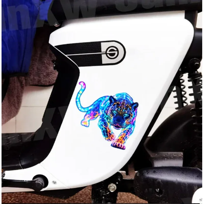2pcs Vibrant Neon Leopard Motorcycle Stickers Waterproof for Scooter Fuel Tank Front Fairing Vinyl Decals Car Window Decoration