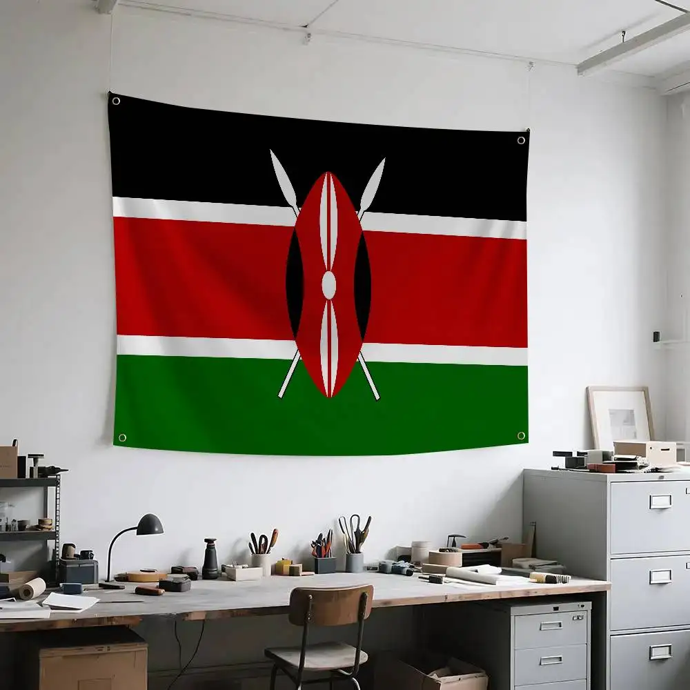 Kenya Flag Banners Four Hole Flag Polyester Outdoor Decor Room Aesthetic