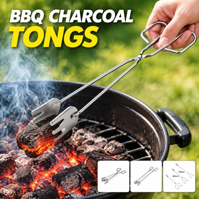 Grilling Implement Charcoal Plier Barbecue Tongs Roast Accessory Food Gripper Carbon Clamp Meat Handler Firewood Grabber Outdoor