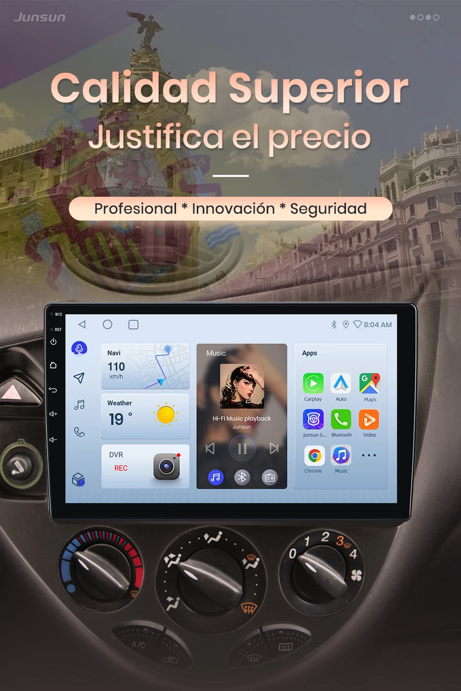 Junsun Wireless CarPlay Android Auto Autoradio für Ford Fiesta 1995-2001 Focus 1 1998-2004 Intelligentes Autosystem Spanisch Lokal – Detail 3
