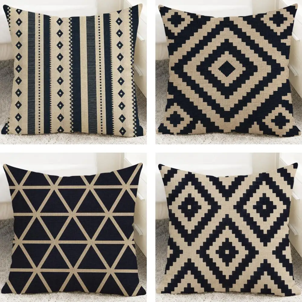 Nordic Black and White Geometric Cushion Cover Cushion Covers Natural Linen Breathable Sofa Bedroom Decor Pillowcase