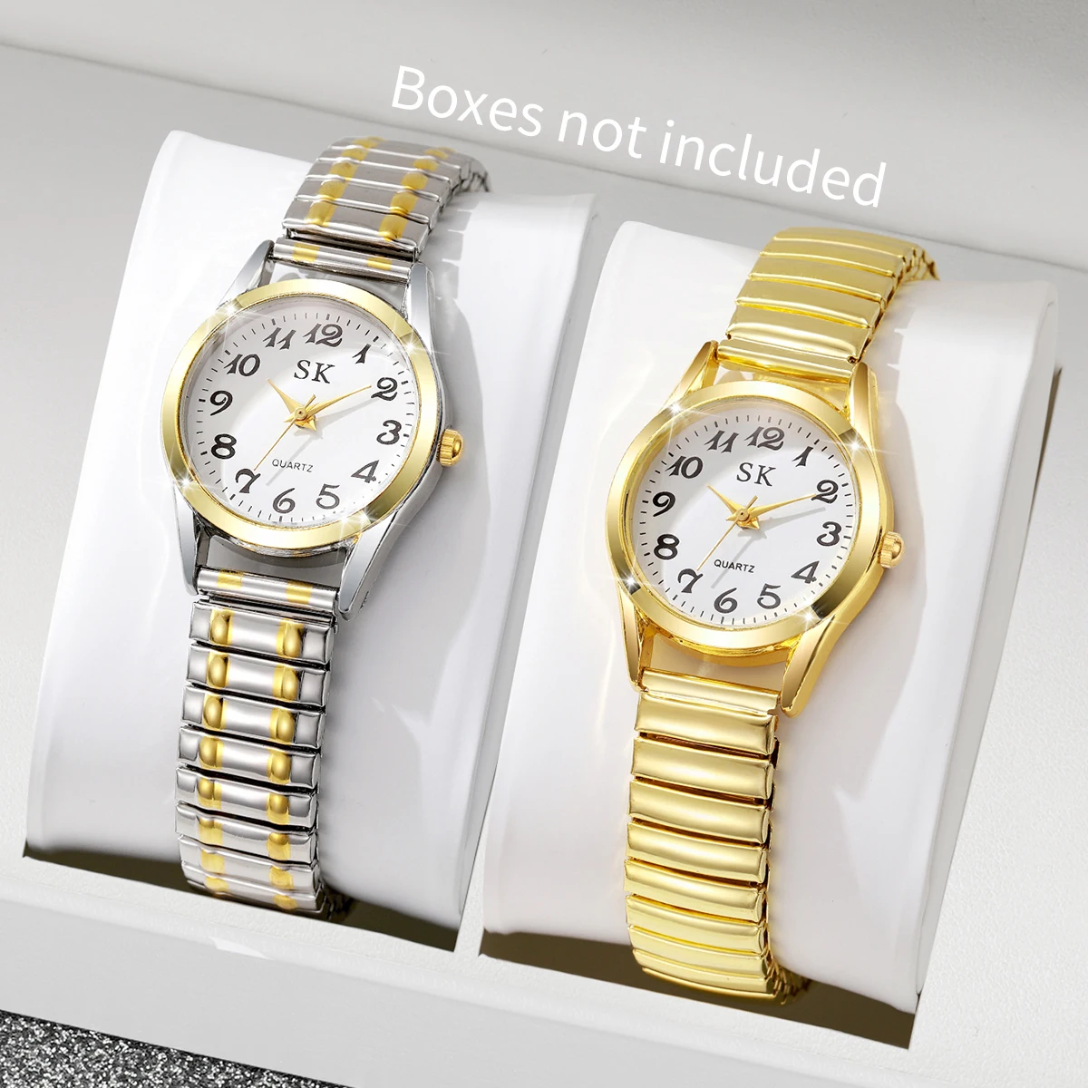 2PCS/Set Elegant Elastic Strap Women Wristwatches Fashion Small Arabic Dial Ladies Watches Clock Reloj Mujer (Without Box)