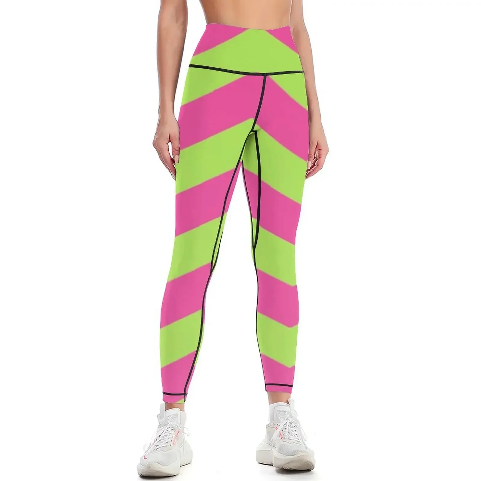

PREPPY AND CUTE NEON PINK AND LIME GREEN CHEVRON PATTERN Leggings Women's push up Leginsy push up high waist Womens Leggings