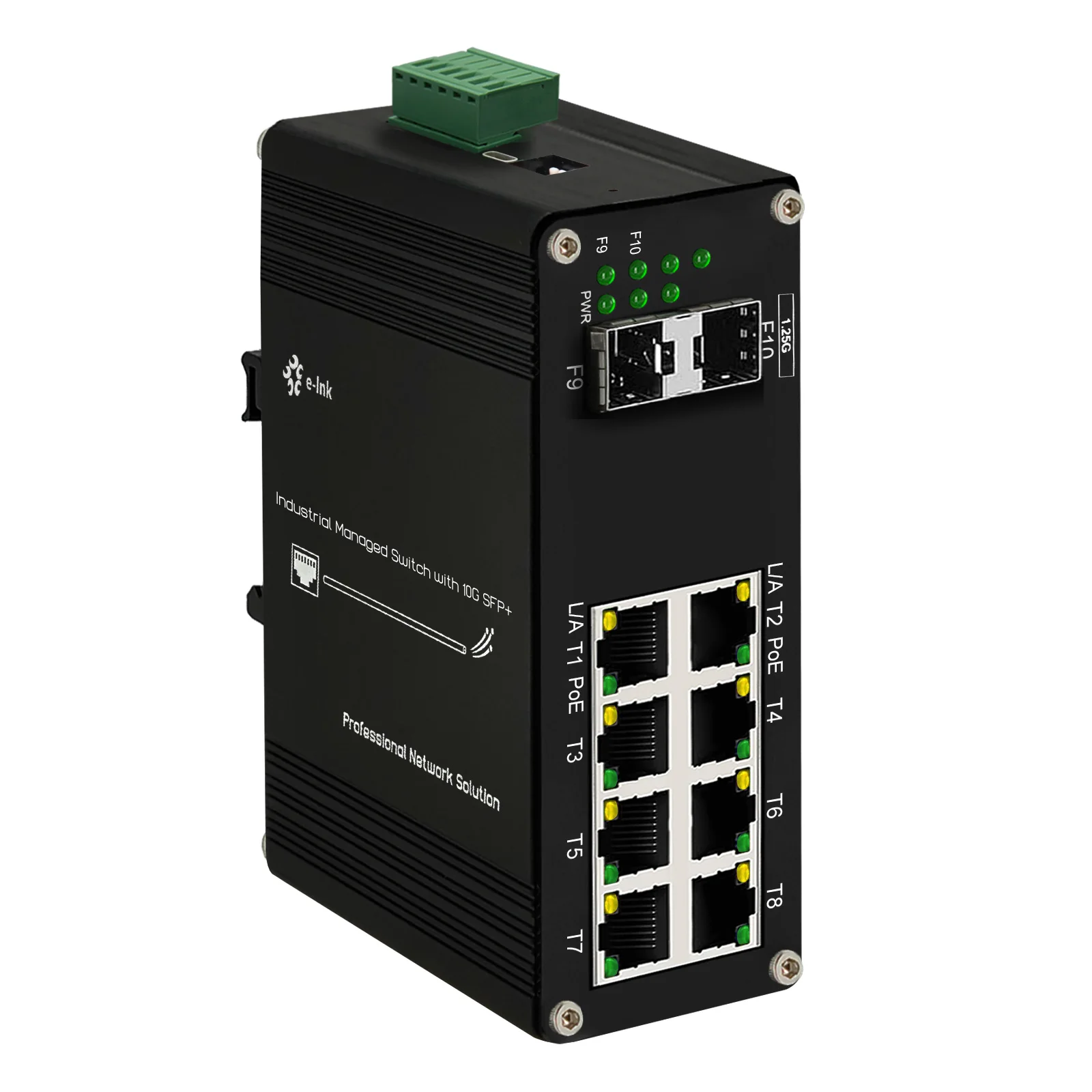 

Industrial L2+ Managed Ethernet (PoE) Fiber Switch 8-Port 10/100/1000T + 2/6-Port 1000X SFP IEEE 802.3af/at Aluminum Case IP40