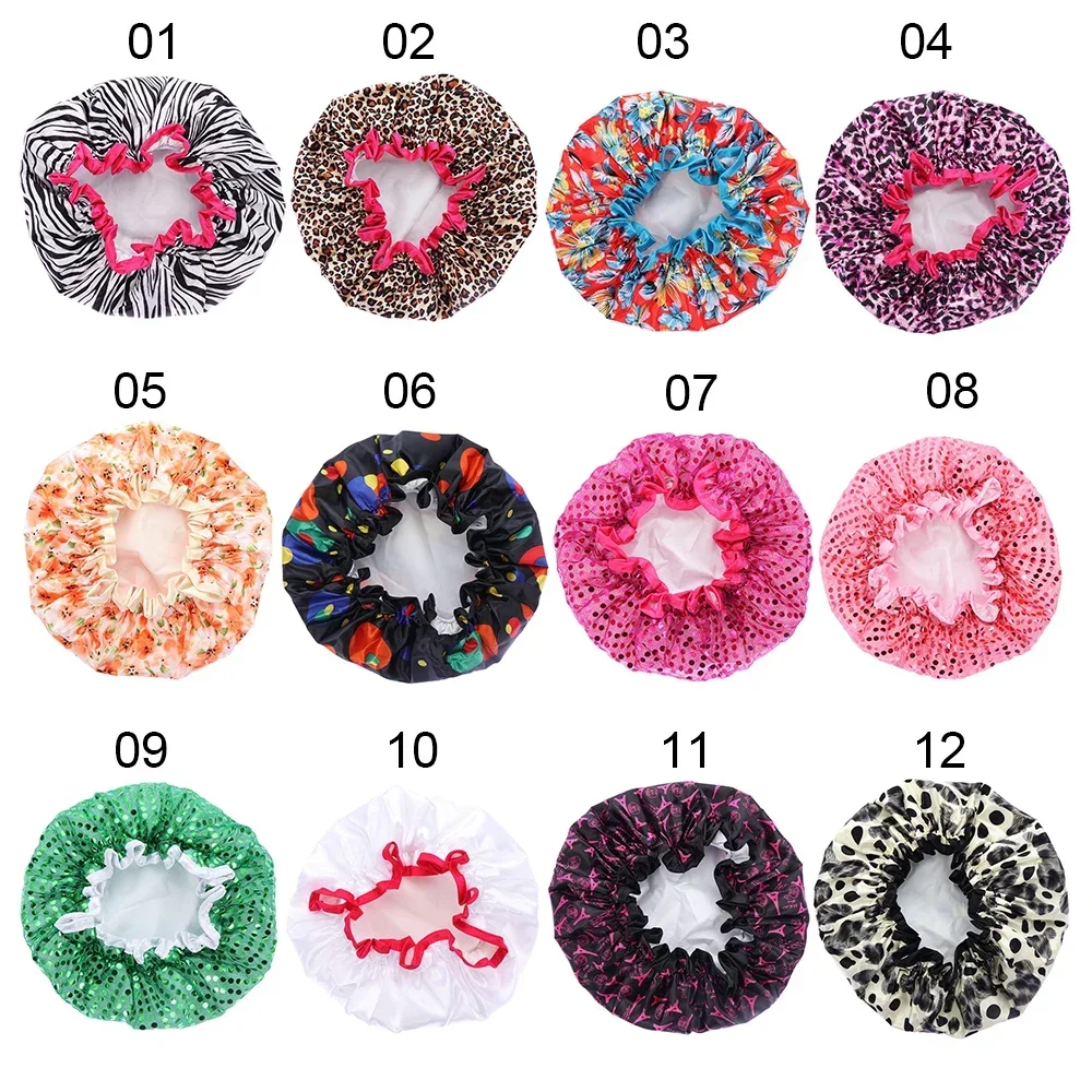 1Pc Shower Caps women towel Thick Double Layer Leopard Printing Waterproof Bath Hat Shower Hair Cover Shower Caps Bathroom