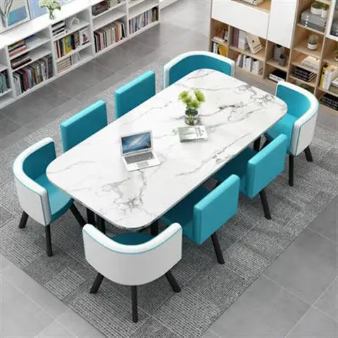 Modern simple negotiation table and chairs, one table and 6 chairs, desk leisure reception