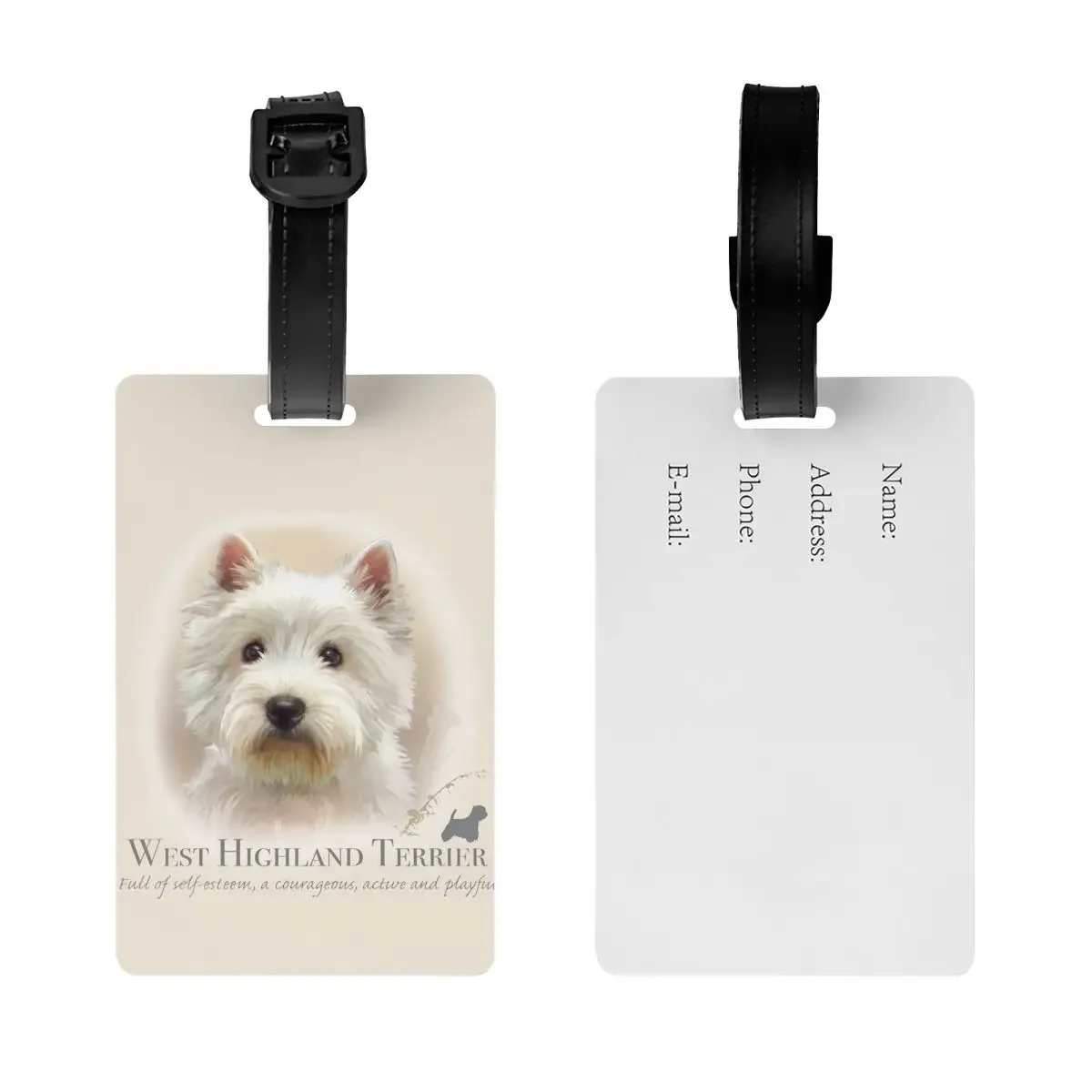 Custom Westie Luggage Tag for Travel Suitcase West Highland White Terrier Dog Privacy Cover Name ID Card