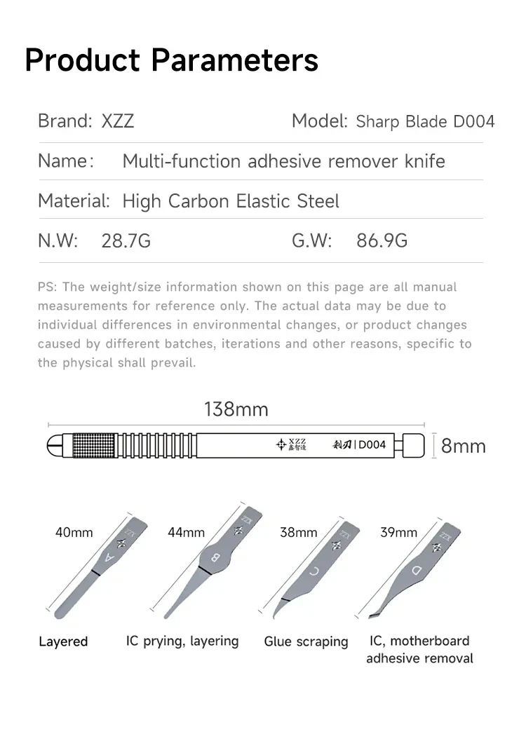 XZZ Sharp Klinge D004 Multi-funktion Klebstoff Entferner Messer Professionelle Kleber Schrott Werkzeuge Für Motherboard Chip Schichtung Hebeln werkzeuge – Detail 11