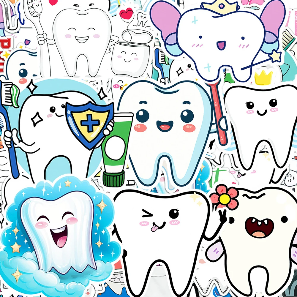 

10/30/50pcs Cute Cartoon Protect Teeth Graffiti Stickers Funny Creative Decals Phone Skateboard Notebook Waterproof Decals Toys