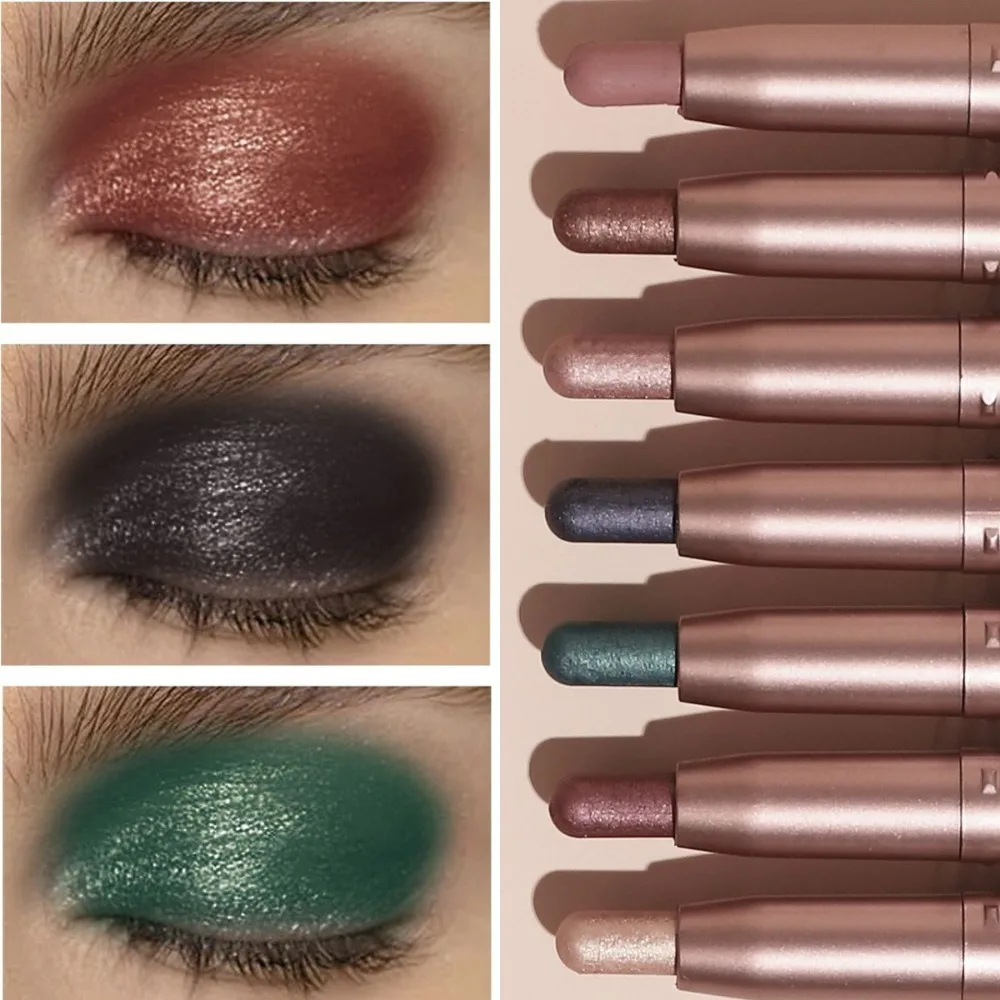 Metallic Double-head Eyeshadow Stick Diamond Shimmer Highlighter Pencil Cream Eye Shadow Sponge Pen Ultra Pigmented Long Lasting