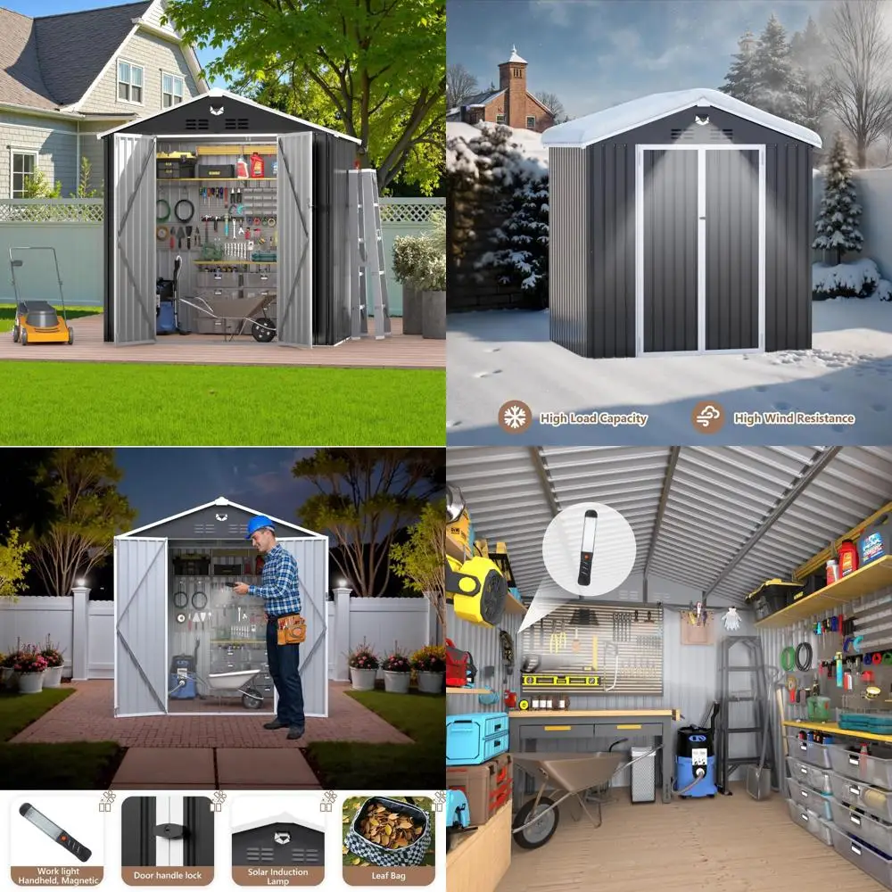 

Наружный садовый сарай 8x6 — металлический садовый сарай с запираемыми дверцами, водонепроницаемое хранилище для инструментов, большое наружное хранилище.