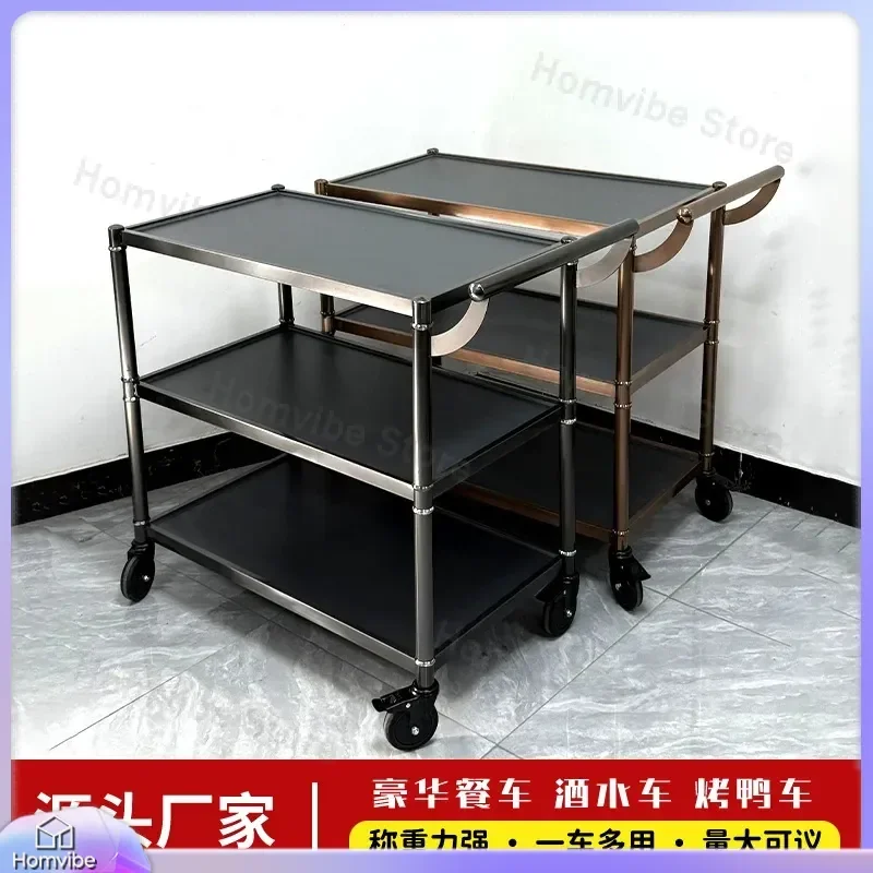 Stainless Steel Hotel Service Cart 3 Tier Dining Trolley Restaurant Food Delivery Wagon Kitchen Utility Shelf Heavy Duty