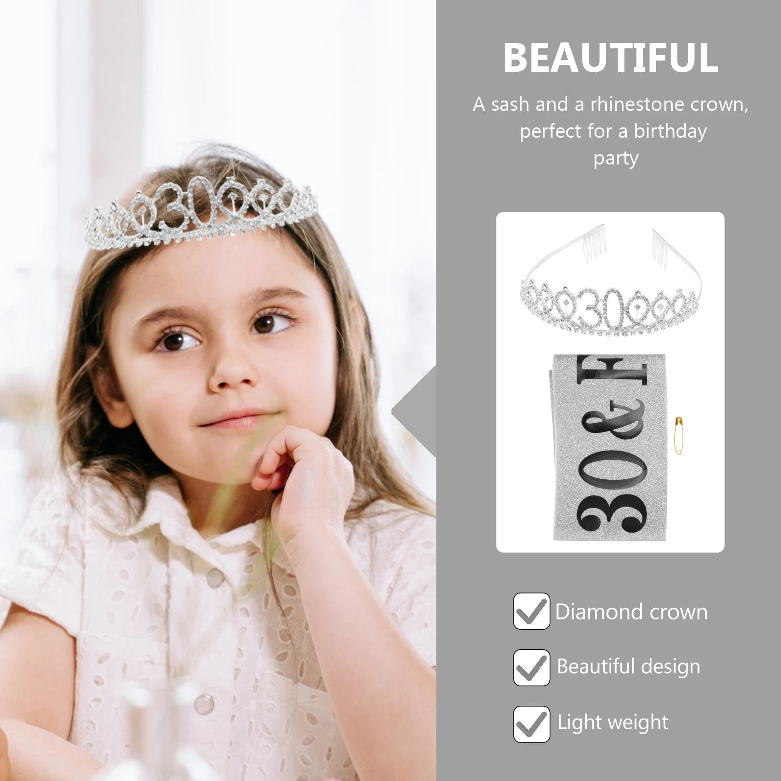 

Crown Set Party Tiara Headband Accessory Supply with Sash Alloy Hairband Birthday Headbands for Girls