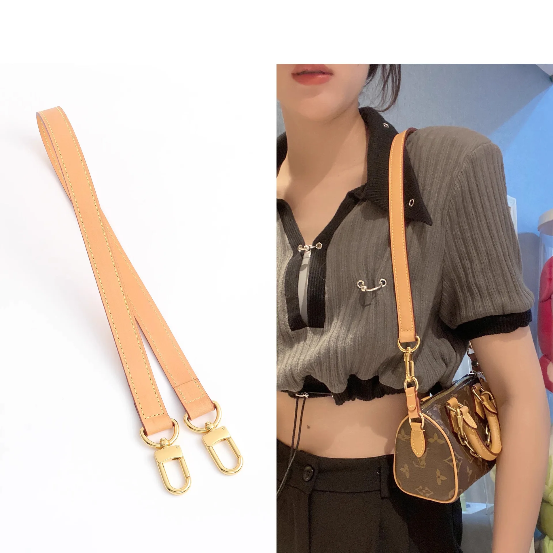 

Ремешок для сумки подходит для новой Nano Speedy через плечо LV, плечевого ремня из воловьей кожи, плечевого ремня под мышками, модифицированной противоизносной пряжки