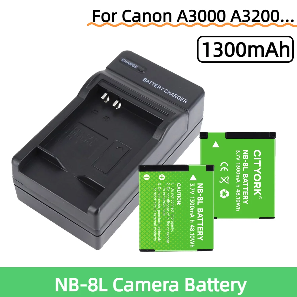 1300mAh Battery NB-8L LED Fast Battery Charger SET NB 8L Li-ion Battery For Canon NB8L A3000 A3100IS A3200 A3300 A2200 Battery