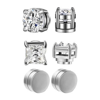 Crystal Strong Magnetic Ear Stud Clip Earrings for Men and Women Punk Round Zircon Magnet…