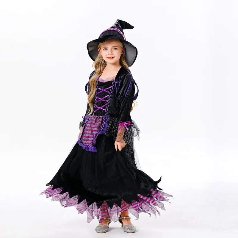 Pretty Witch Cosplay Costume para Crianças, Mesh Skirt, Bubble Skirt, Acessórios Halloween