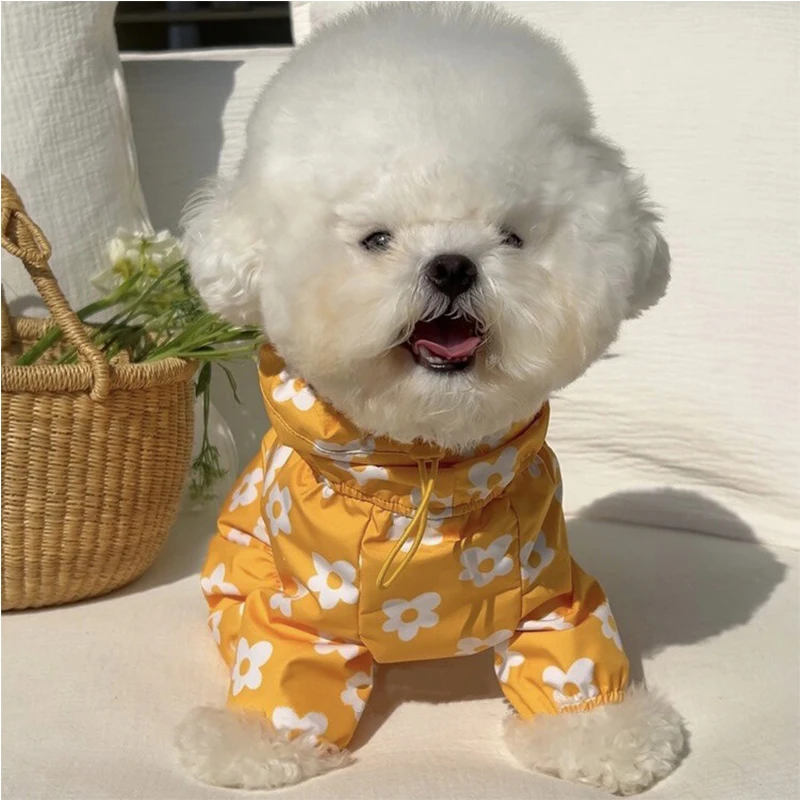 Ins multi in one waterproof heart-shaped cloud print pet raincoat  Dog Model Cute Hooded Dog Clothes Mascotas Dog Costume