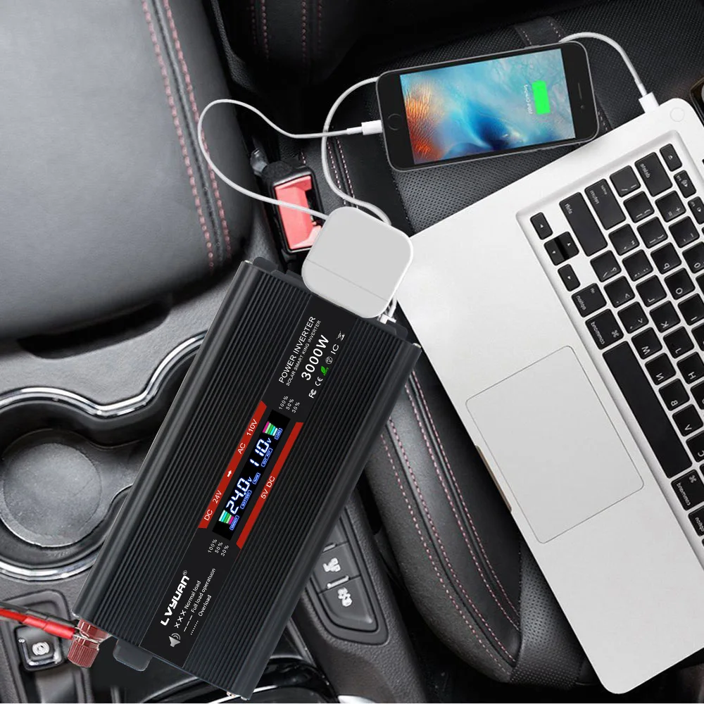 AC220V Car Inverter LED Display 3000W 2600W 1500W Iнвертер 4 USB Outdoor Camping Converter Power Transfer Adapter