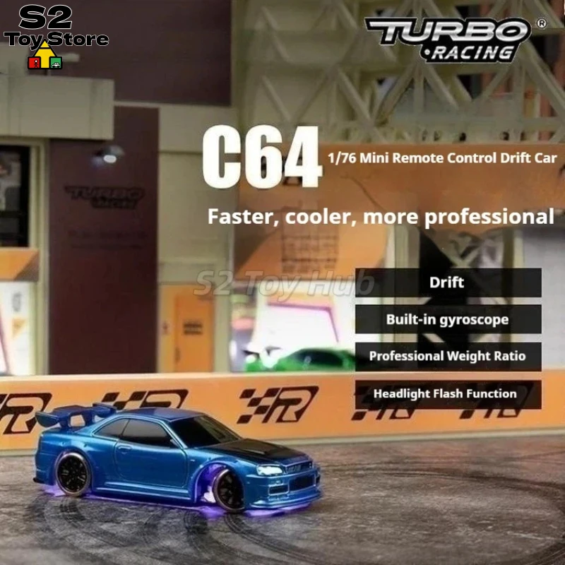 TURBO RACING 1:76 RC Drift Car C64 RWD JDM Style SVC Gyro Flash Headlamp Professional Counterweight Remote Control Car Gift