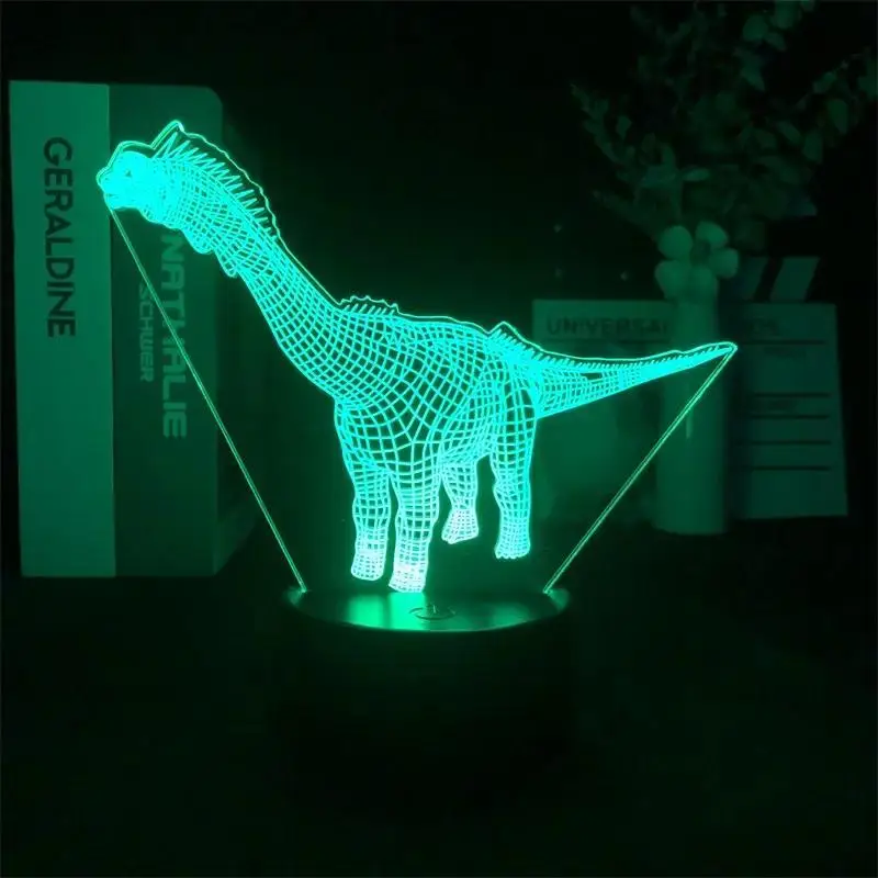 Novelty 3D Night Light Long Neck Dinosaur Desktop Table Lamp Bedroom Atmosphere Light Plug-in Touch 7 Color Decorative Lamp Gift