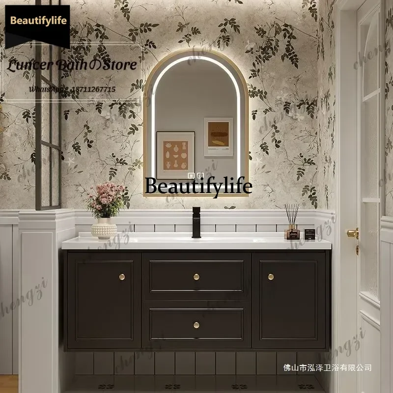 French multi-layer solid wood bathroom cabinet combination ceramic integrated hand washing table washbasin cabinet b567