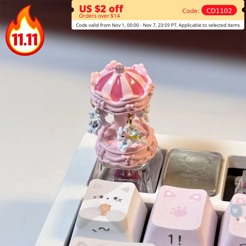 

Механическая клавиатура, милые колпачки для клавиш из АБС-пластика, карусель из смолы, индивидуальный колпачок для клавиш ESC, игровые клавиатуры, колпачки с перекрестной осью