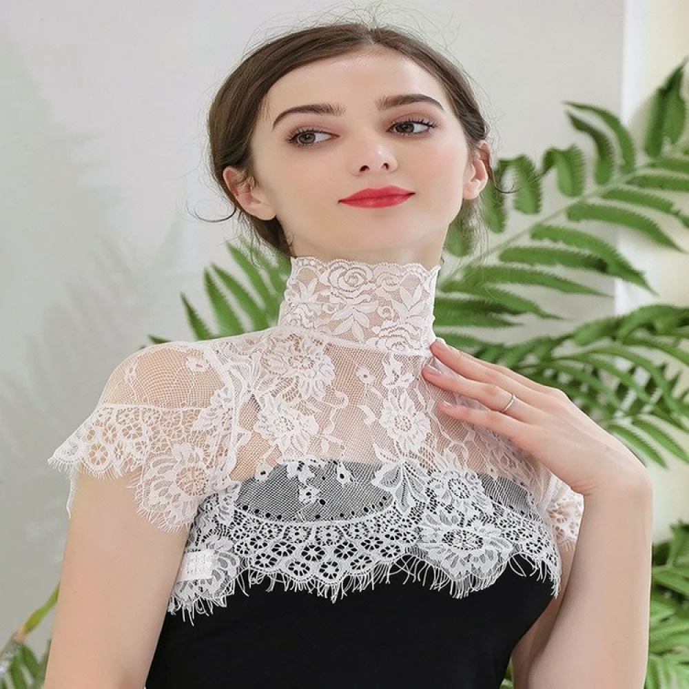 Korean Style Lace Mock Neck Detachable Collar Women Decorative Fake Collar Fashionable Layering Accessory For Sweater Blouse