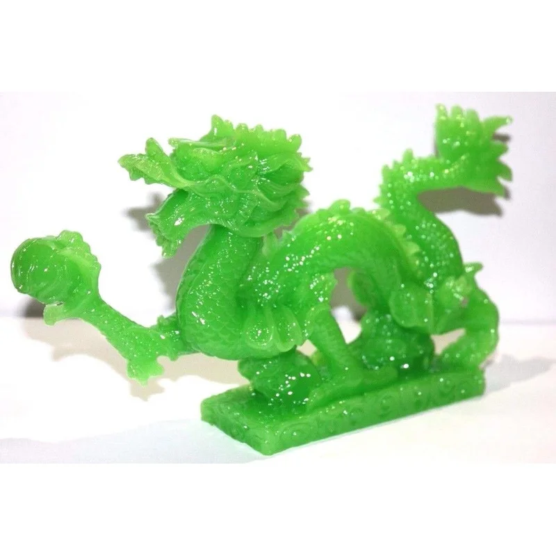 

LARGE JADE Color Chinese Feng Shui Dragon Figurine Statue Lu & Success 8.5inch