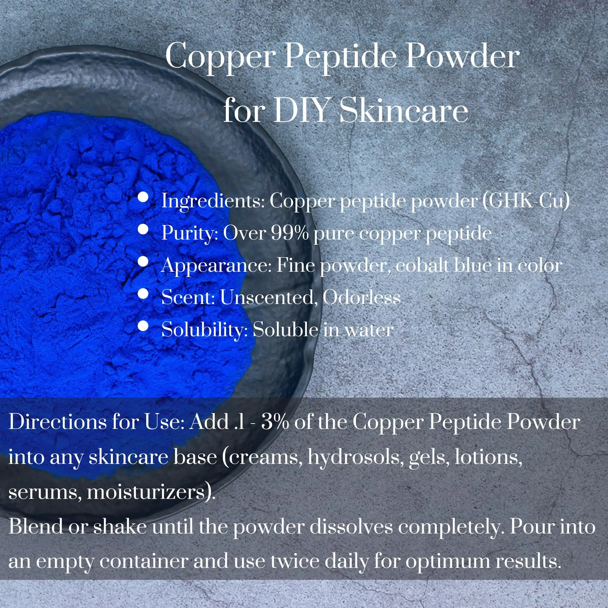 Blue Copper Peptide Powder GHK-Cu DIY Powder for Skincare, Scalp, Hair Treatment Drops Creams Serums Crepey Skin Perfection