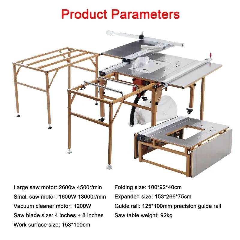 Woodworking Table Saw Multifunctional Home Improvement Dust-free Cutting Saw Precision Sliding Table Saw Workbench Electric Saw