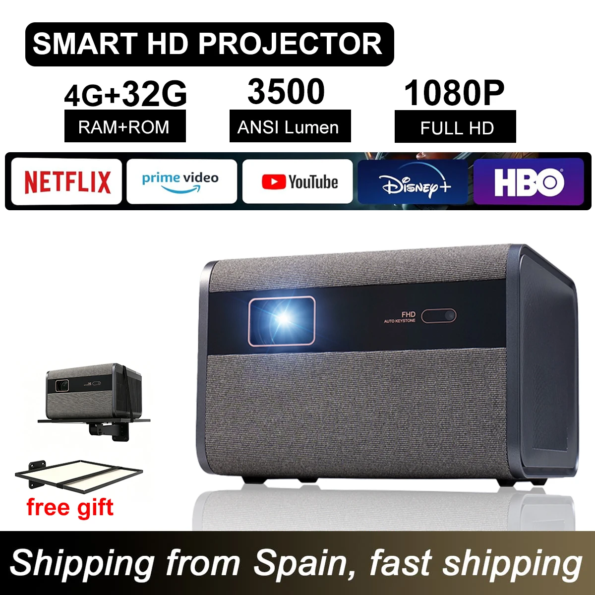 DITONG J10 Tragbarer HD-Projektor Unterstützt 4K Full HD Filme Gaming 4G 32G Video Heimkino WiFi Android Beamer PK DLP-Projektor