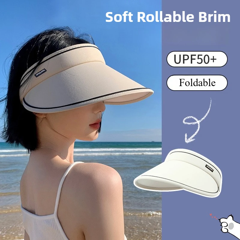 

1Pcs Foldable 12cm Wide Brim Empty Top Sun Hat for Women Summer Outdoor UPF50+ UV Protection Cycling Caps Korean Sun Visor Hats