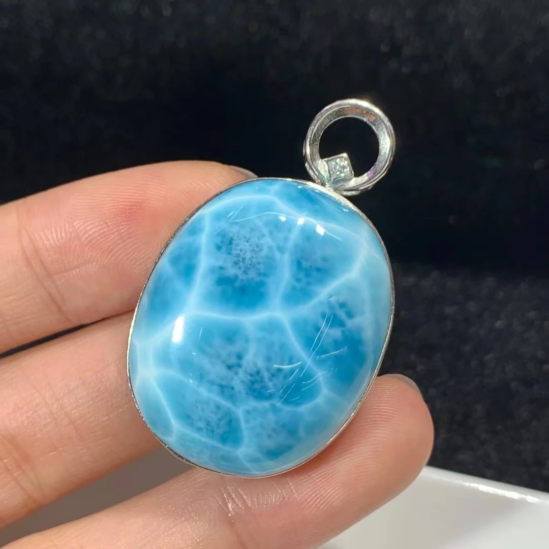 Natural Blue Larimar Oval Pendant Gemstone Necklace 44*27*10.8mm Women Men Larimar 18K Gold Fashion Jewelry AAAAAA