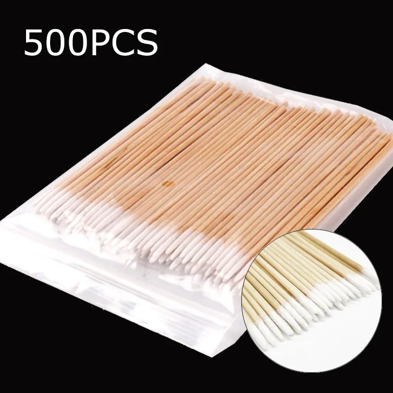 500PC/lot Makeup Ears Cleaning Sticks Cosmetic Wood Cotton Buds Tips Disposable Micro Cotton Swabs Nails Eyelash Extension Tools