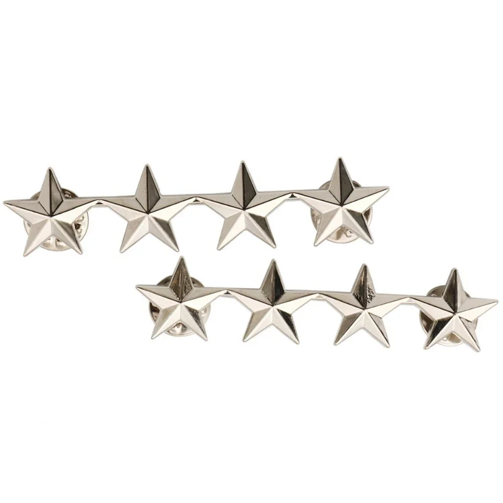 PAAR US ARMY OFFICIER 4 STERREN ALGEMEEN RANG VIER STERREN ZILVEREN METALEN INSIGNIA BADGE PIN