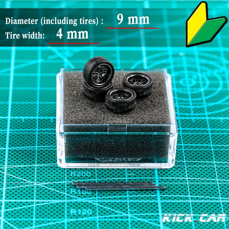 KICARMOD 1/64 ABS Grey Wheels With Rubber Tyre  Modified Parts Diameter 10mm For Model Car Racing Vehicle Toy Hotwheels Tomica