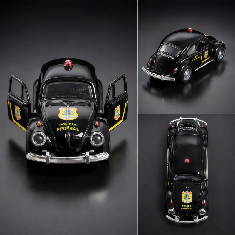 Classic Beetle Police Diecast Car Model, Openable Doors Pull Back Metal Vehicle, Desktop Collectible Ornament view 4