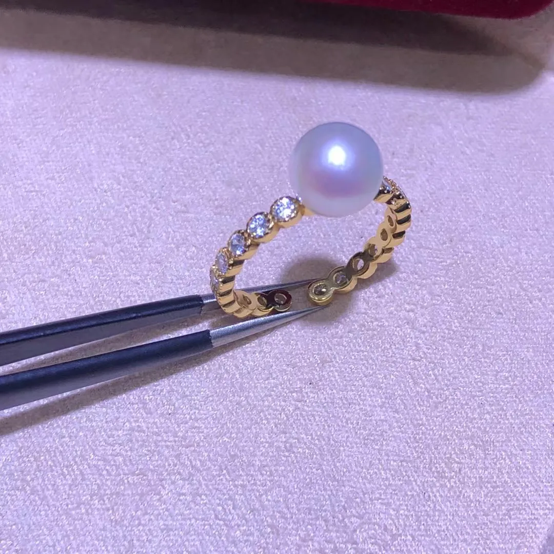 

S925 Sterling Silver Adjustable Ring Mount Settings Findings Mountings Accessory Parts Fittings for 8-9mm Pearls 5pcs/lot